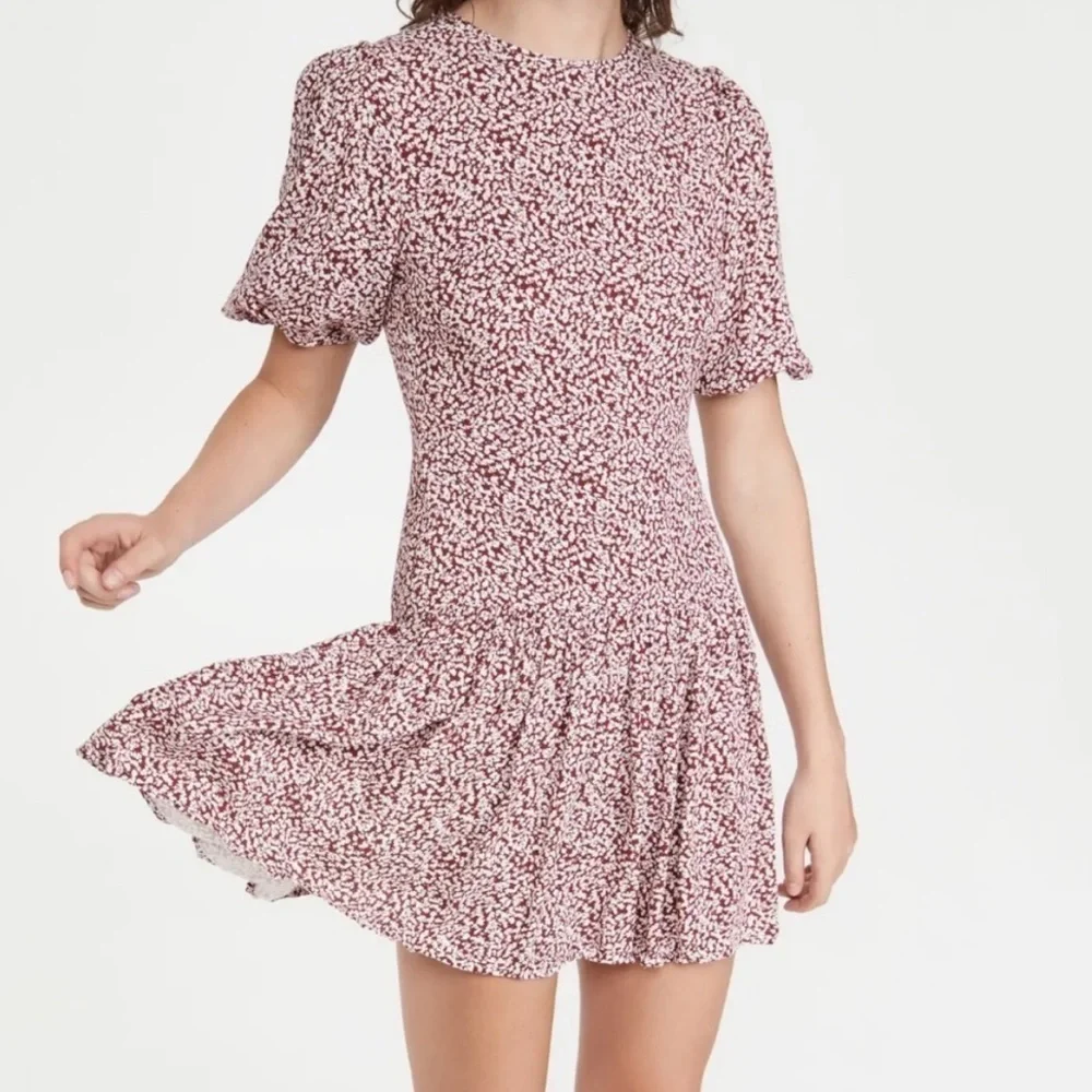 NWT Free People Dancing In The Dark Printed Open Back Ruffle Hem Mini Dress